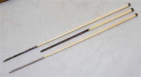 A South East Asian silver mounted bamboo knife and ivory chopstick set, 19th century, 30.5cm